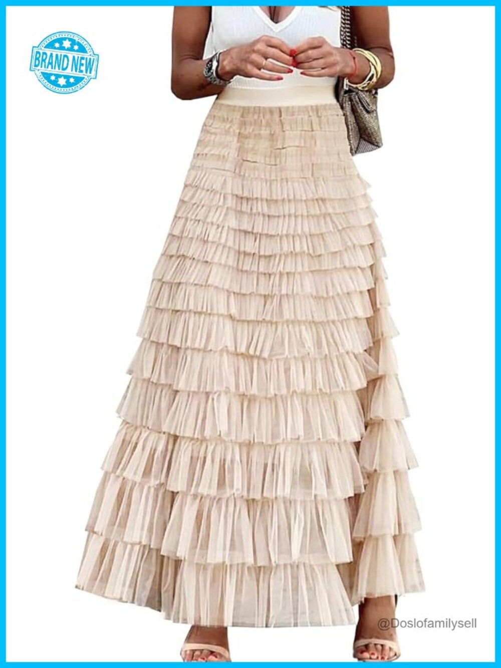 Women's Long Maxi Tulle Skirt A-Line Ruffle High Waisted Tiered Layered Tutu